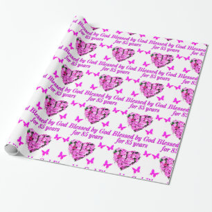 PINK FLORAL BLESSED VON GOTT FÜR 85 JAHRE GESCHENKPAPIER