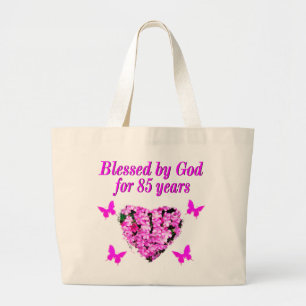 PINK FLORAL BLESSED VON GOTT FÜR 85 JAHRE JUMBO STOFFBEUTEL