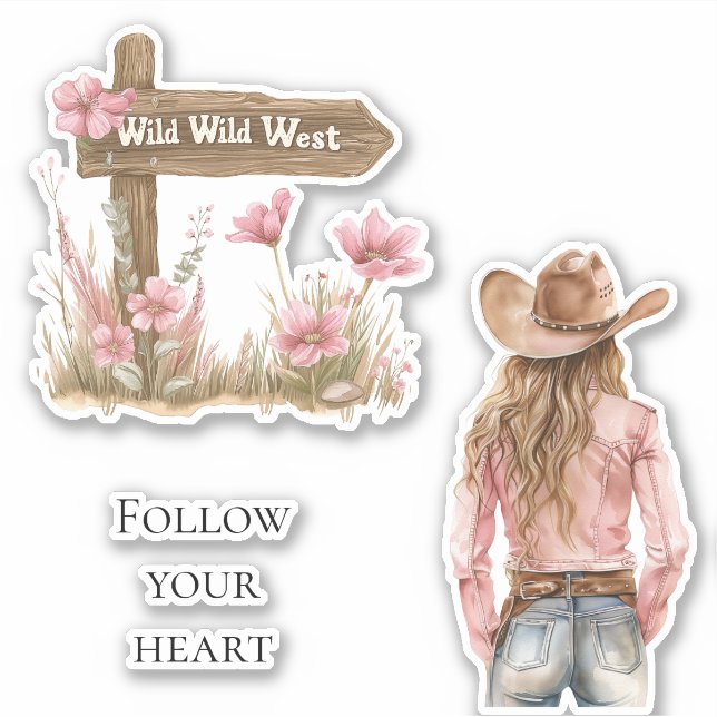 Pink Floral Blond Girl Wild West Aufkleber (Vorderseite)