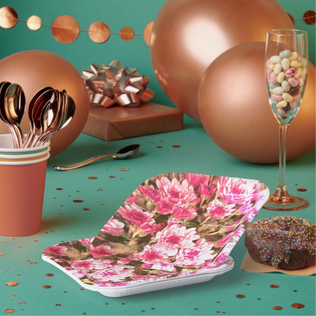 Pink Floral Bloom Pattern – Soft Botanical Design Pappteller (Multi)