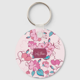 Pink Floral Blossom Script Name Paper Coaster Schlüsselanhänger