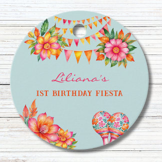Pink Floral Blue Fiesta 1. Geburtstag Vielen Dank Geschenkanhänger