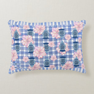 Pink Floral Blue Ginger Jars Lumbar Dekokissen