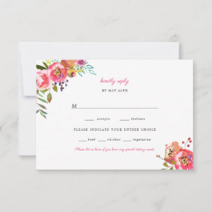 Pink Floral Boho Antlers Wedding RSVP Karte