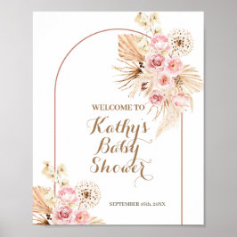 Pink Floral Boho Pampas Baby Dusche Begrüßungszeic Poster