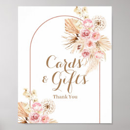 Pink Floral Boho Pampas Graskarten und Geschenke U Poster
