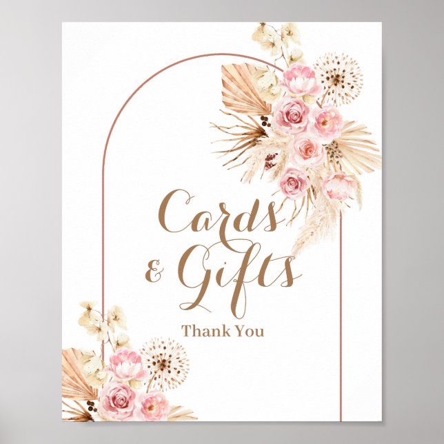 Pink Floral Boho Pampas Graskarten und Geschenke U Poster (Vorne)