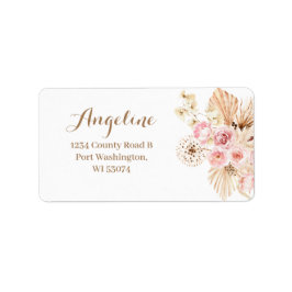 Pink Floral Boho Pampas Grass Address Label Adressaufkleber