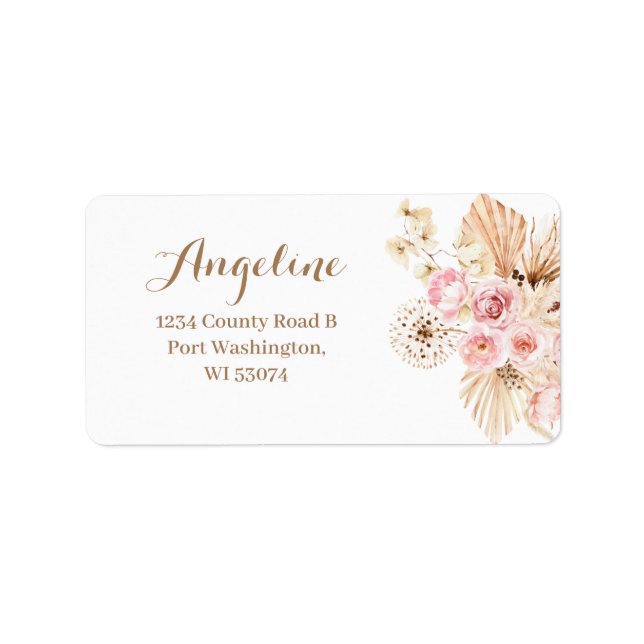 Pink Floral Boho Pampas Grass Address Label Adressaufkleber (Vorne)