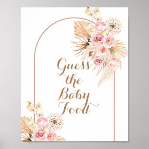 Pink Floral Boho Pampas Raten Sie das Babynahrungs Poster