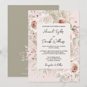 PInk Floral Boho Rustic Wedding Einladung