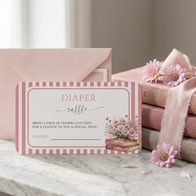 Pink Floral Book Baby Shower Diaper Raffle Card  Begleitkarte (Von Creator hochgeladen)