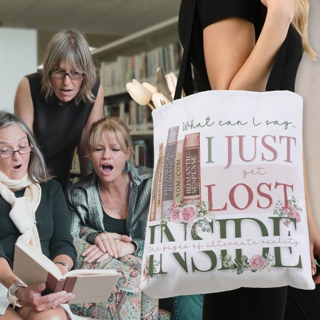 Pink Floral Book Lovers Buchlesung Tote Bag (Personalized reading book bag for bookish book lovers and library book convention author signatures)