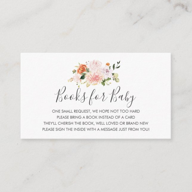 Pink Floral Book Request Baby Showcard Begleitkarte (Vorderseite)