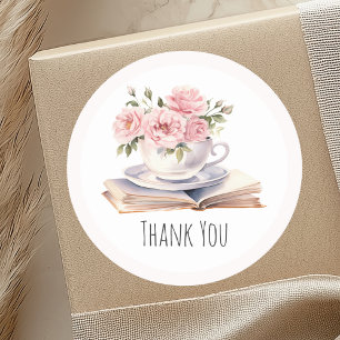 Pink Floral Book Thema Geburtstag Danke Sticker