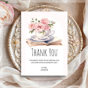 Pink Floral Book Thema Geburtstag Dankeskarte