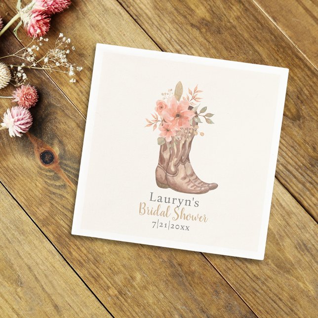 Pink Floral Boots Cowgirl Brautparty Napkin Serviette (Pink Floral Boots Cowgirl Bridal Shower Napkin)