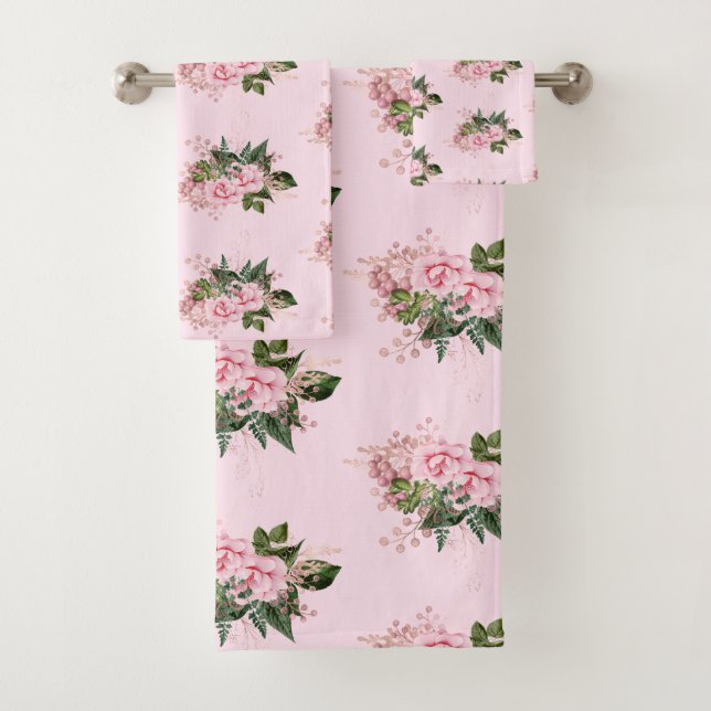 PINK FLORAL BOTANICAL BATHROOM TOWEL SET (Insitu)