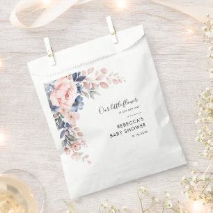 Pink Floral Botanical Script Baby Dusche Geschenktütchen
