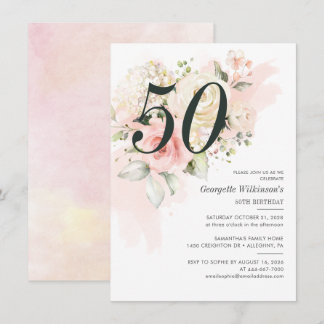 Pink Floral Botanische 50. Geburtstagsparty Einladung