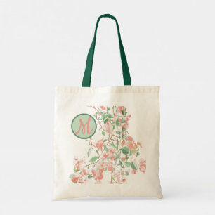 Pink Floral Bougainvillea Monogram Wassercolor Tragetasche