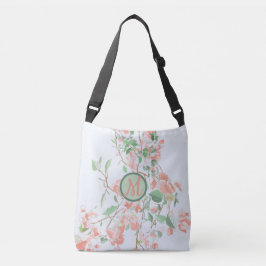 Pink Floral Bougainvillea Monogram Wassercolor Tragetaschen Mit Langen Trägern