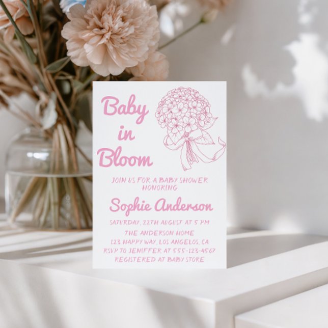 Pink Floral Bouquet Baby in Bloom Baby Shower  Einladung (Von Creator hochgeladen)