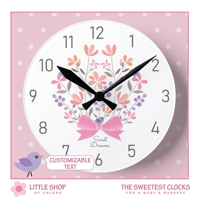 Pink Floral Bouquet Kinderzimmer für Mädchen Runde Wanduhr (Von Creator hochgeladen)