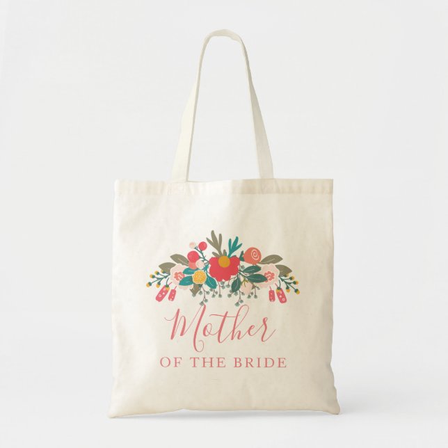Pink Floral Bouquet Mutter der Braut mit Namen Tragetasche (Vorne)