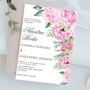 Pink Floral Bouquet Nuestra Boda Spanische Hochzei Einladung