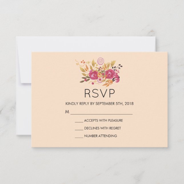 Pink Floral Bouquet Peach Pastel Wedding RSVP Karte (Vorderseite)