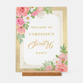 Pink Floral Bouquet Rose Sweet 16 Party Willkommen Acrylschild