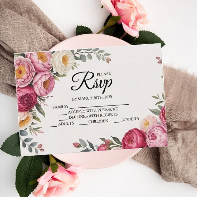 Pink Floral Bouquet RSVP Karten (Von Creator hochgeladen)