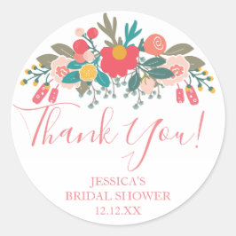 Pink Floral Bouquet Vielen Dank Runder Aufkleber