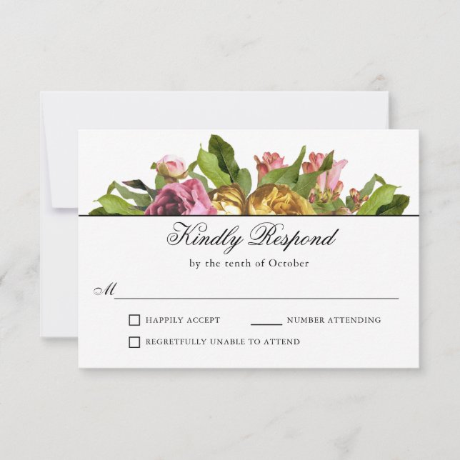 Pink Floral Bouquet Wedding RSVP (Vorderseite)