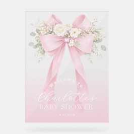 Pink Floral Bow Baby girl Shower Welcome Acrylschild