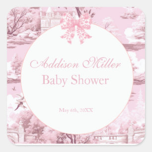 Pink Floral Bow Coquette Baby Girl Dusche Nickerch Quadratischer Aufkleber
