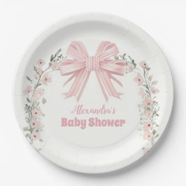 Pink Floral Bow Girl Babydusche Pappteller