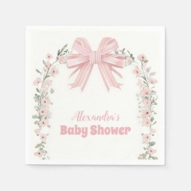 Pink Floral Bow Girl Babydusche Serviette (Vorderseite)