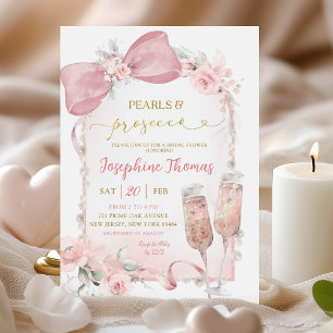 Pink Floral Bow Perlen und Prosecco Brautparty Einladung