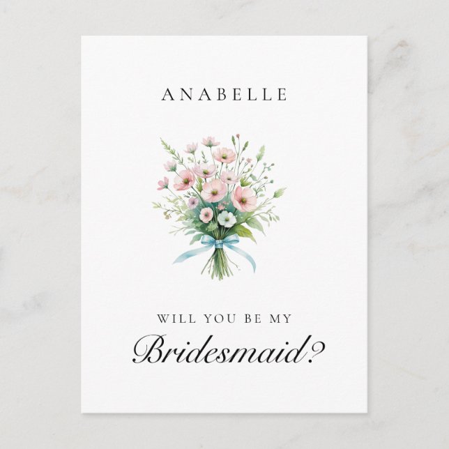 Pink Floral Brautparty Bridesmaid Vorschlag Postkarte (Vorderseite)