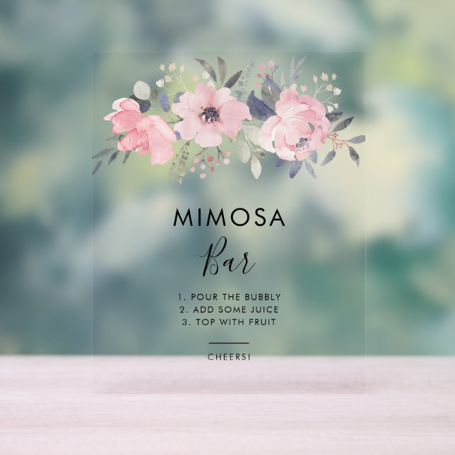 Pink Floral Brautparty Mimosa Bar Acrylschild (Neutral)