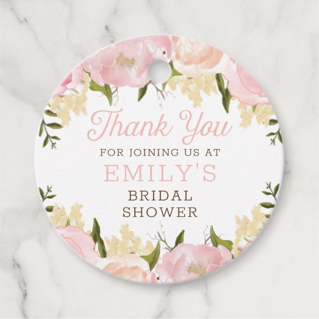 Pink Floral Brautparty Vielen Dank für Ihre Unters Geschenkanhänger (Vorderseite)
