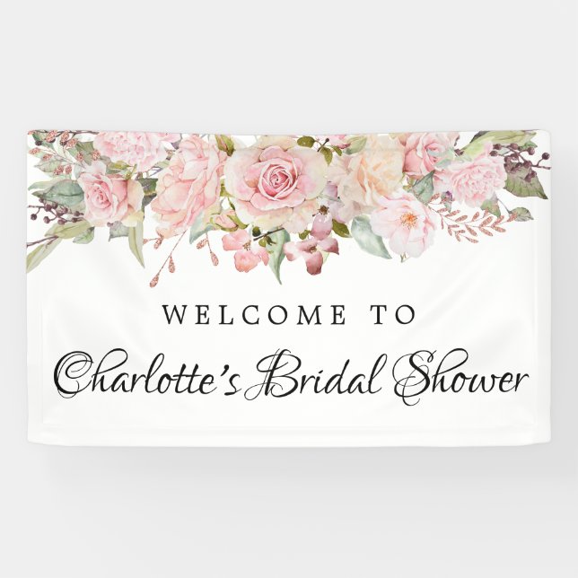 Pink Floral Brautparty Willkommensbanner Banner (Horizontal)
