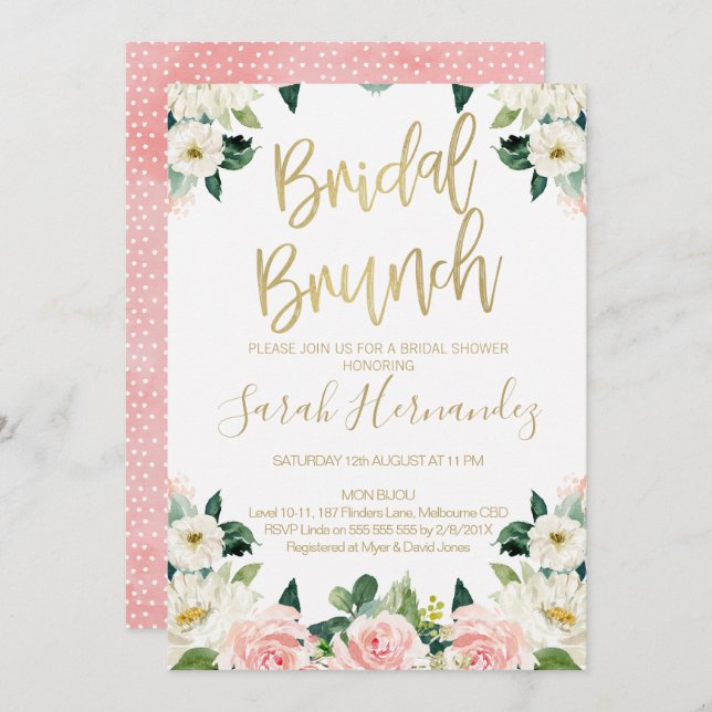 Pink Floral Bridal Brunch Bridal Dusche Einladung (Vorne/Hinten)