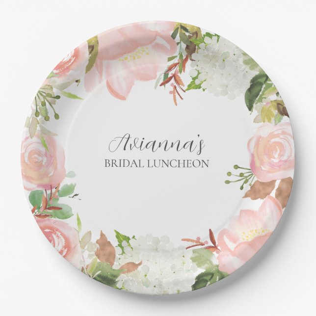 Pink Floral Bridal Luncheon Pappteller (Vorderseite)