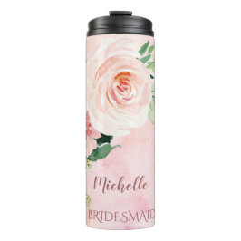 Pink Floral Bridesmaid mit Namen Thermosbecher