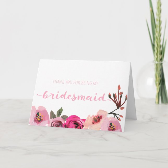 Pink Floral Bridesmaid Vielen Dank für Ihre Hochze Dankeskarte (Vorderseite)