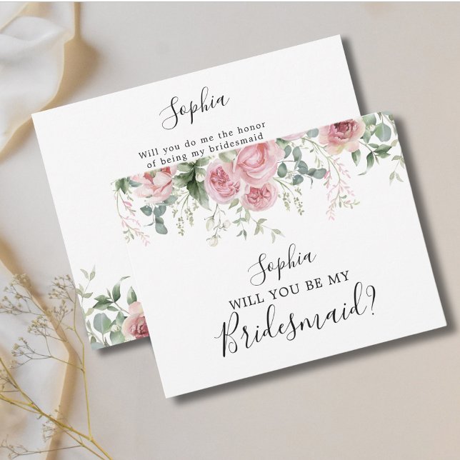 Pink Floral Bridesmaid Vorschlag Karte (Von Creator hochgeladen)