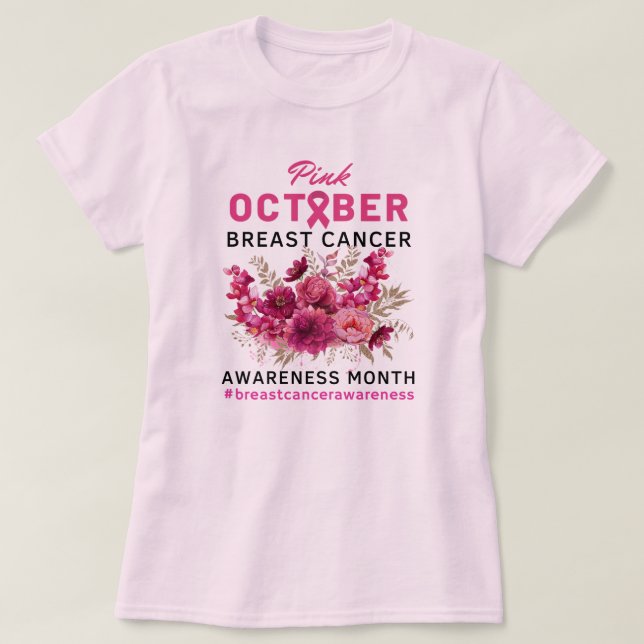 Pink Floral Brustkrebs Bewusstsein Frauen T-Shirt (Design vorne)